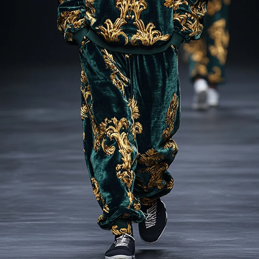 Velvet Baroque Printed Hoodie Two Piece Suit-inspireuse