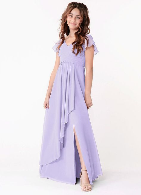 junior bridesmaid dresses lilac Sweet Ruffles Short Sleeves Split Dress JB027 Nmnitkp Women's Linen-Like Short lighting conditions wk6 Size:custom made 0-16 US
