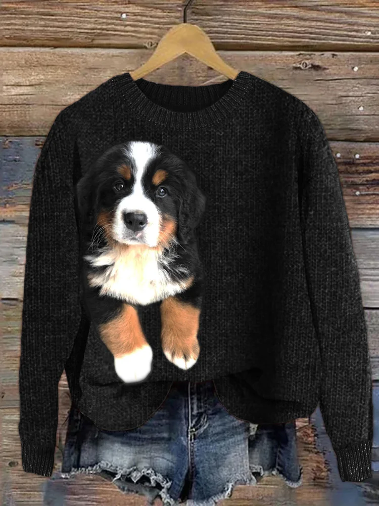 VChics Bernese Mountain Dog Plush Cozy Knit Sweater