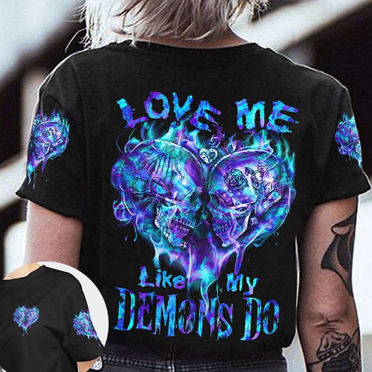 "Love Me Like My Demons" Personalized Slogan Love Creative Print Fashion Casual Women's T-Shirt