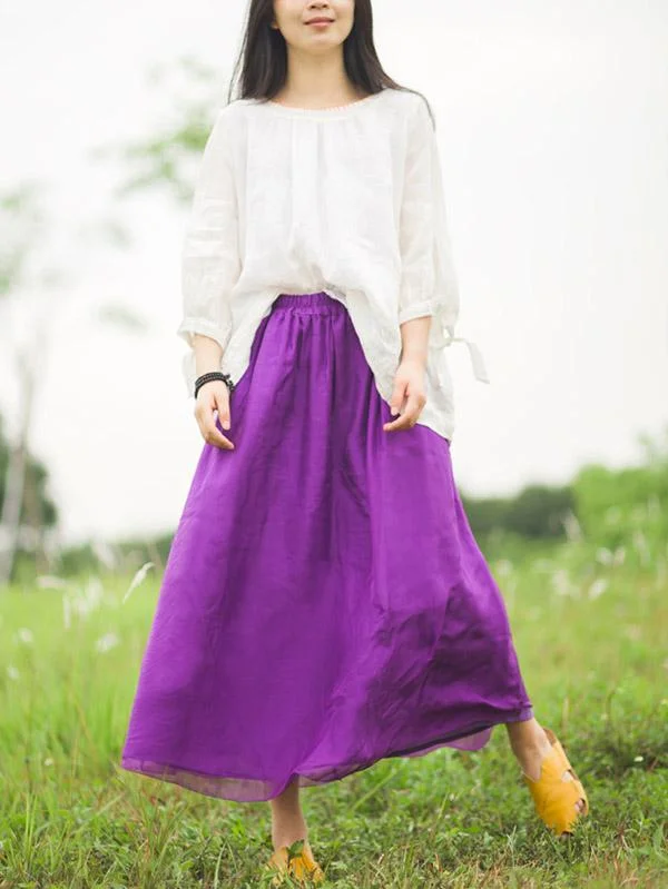 Loose Purple Pleated Silk Skirt