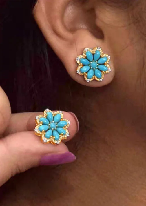 Snowflake Turquoise Rhinestone Alloy Earrings