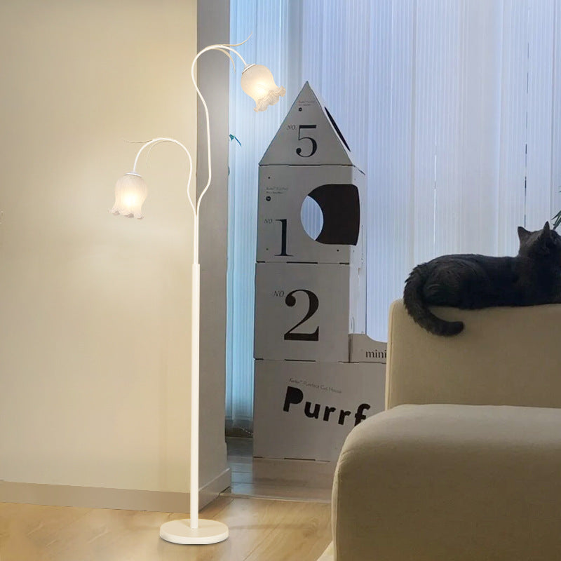 Modern Minimalist Long Flower Iron Frame Glass Shade 2/3 Light Standing Floor Lamp For Living Room