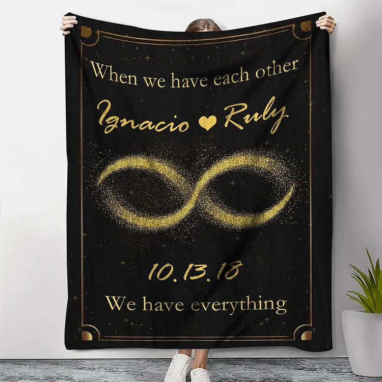 Personalized Couple Blanket Custom 2 Names  & Date Blanket Gift for Him/Her - When We Have Each Other, We Have Everything