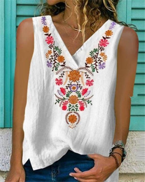 Printed Sleeveless Round Neck Casual Shirts