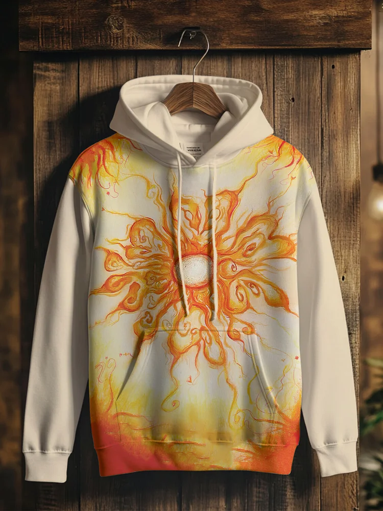 Men's Abstract Art Hippie Sun Printed Casual Hoodie