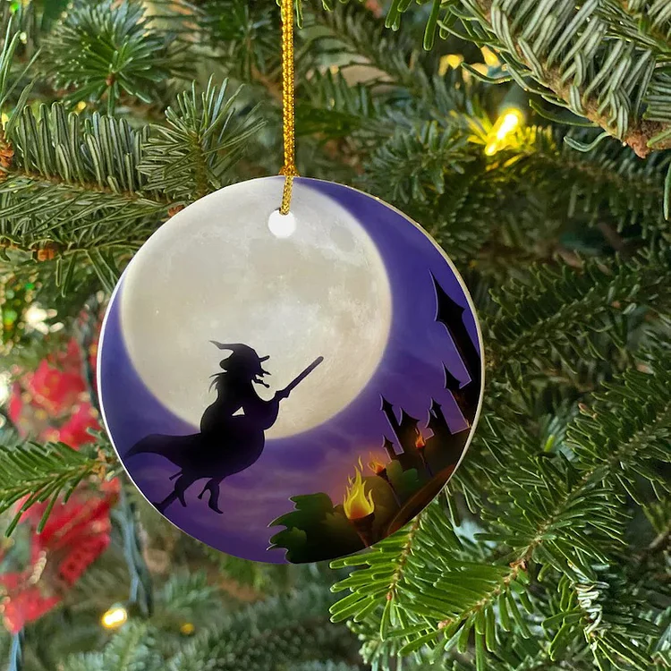 Halloween Ornament Witch Full Moon Home Decor