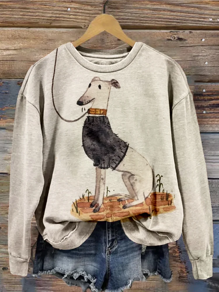 Lovely Dog Art Pattern Vintage Cozy Sweatshirt