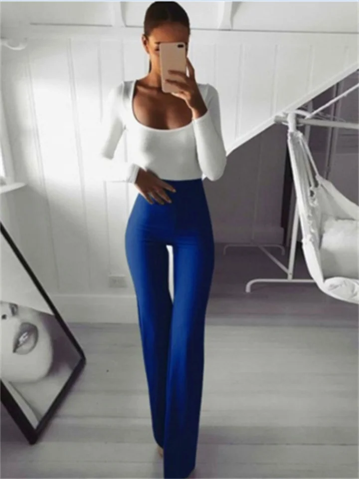 Women's Casual / Sporty Athleisure Flare Chinos Bell Bottom Wide Leg Full Length Pants Weekend Yoga Stretchy Plain Comfort Mid Waist Slim White Black Blue Wine Coffee S M L XL