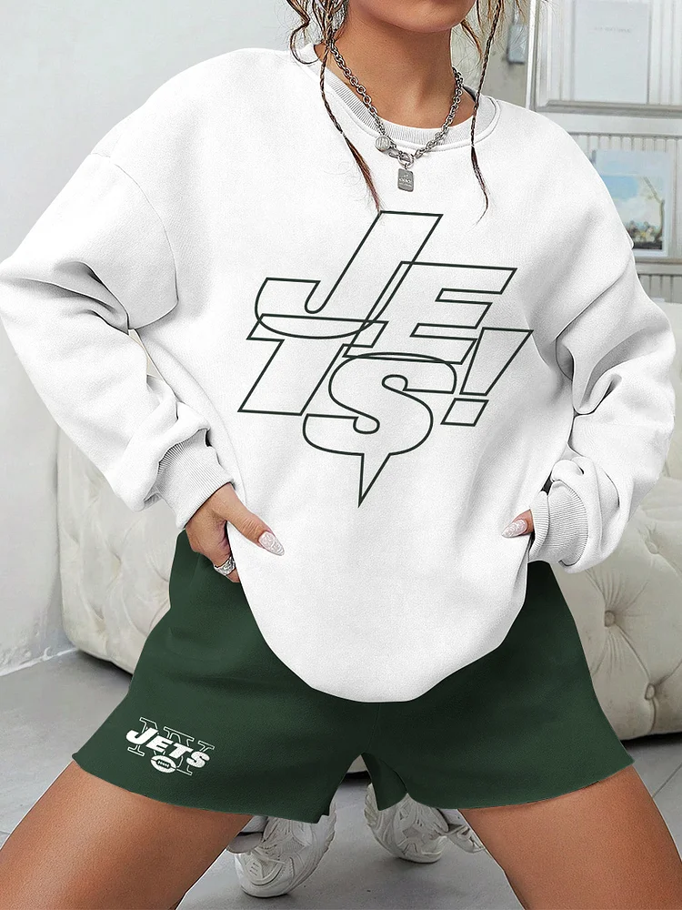 Jets Print Football Sweatshirt & Shorts Set