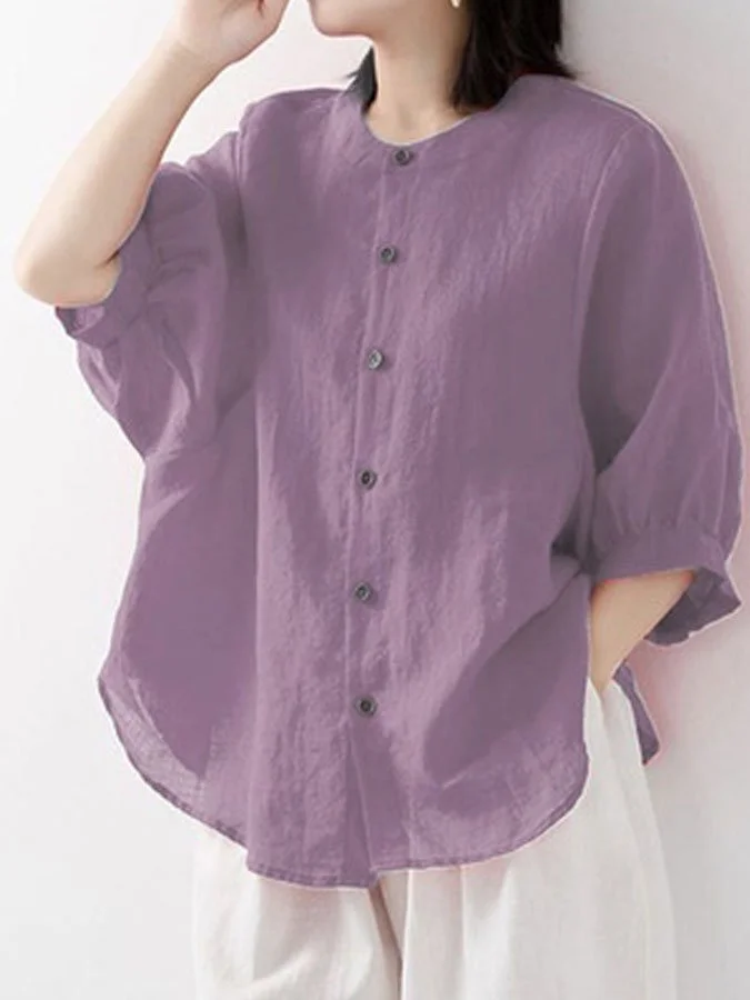 Solid Color Half Sleeve O-neck Blouse socialshop