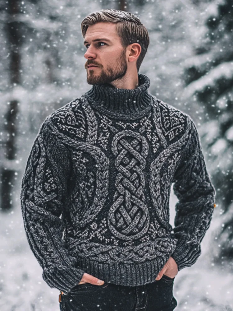Men's Vintage Viking Inspired Celtic Jacquard Sweater