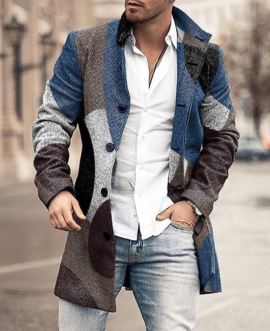 Color Block Contrast Collar Overcoat