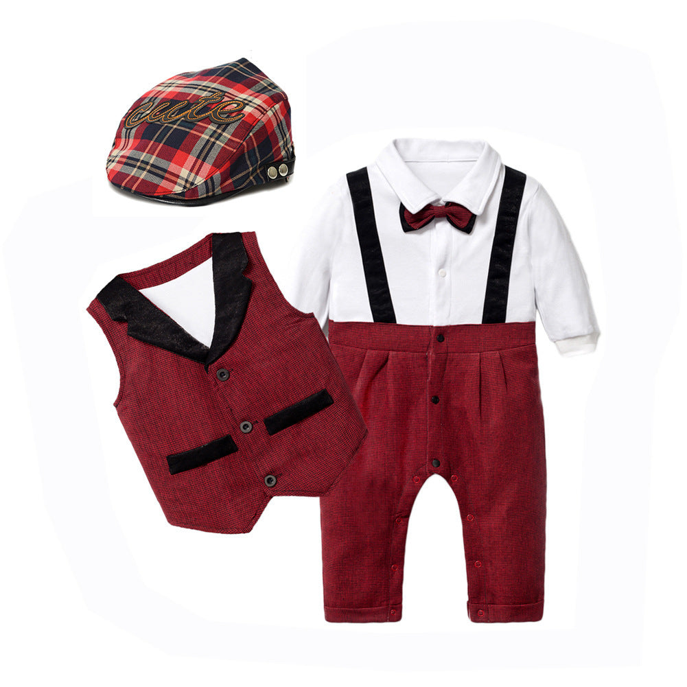 Baby Boys Suits Vest Hat Formal Outfit Party Formal Set 3 Pcs
