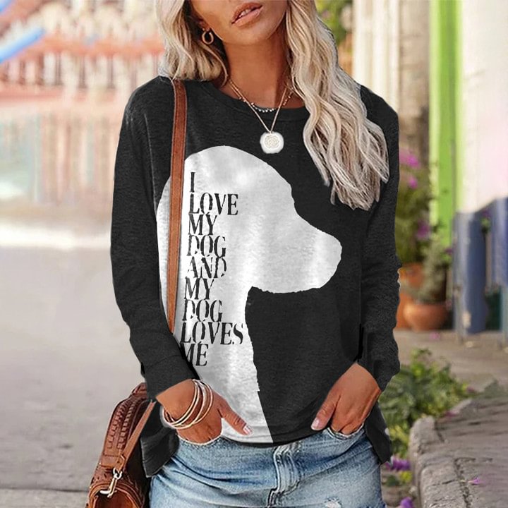 Comstylish I Love My Dog And My Dog Loves Me Print T-Shirt