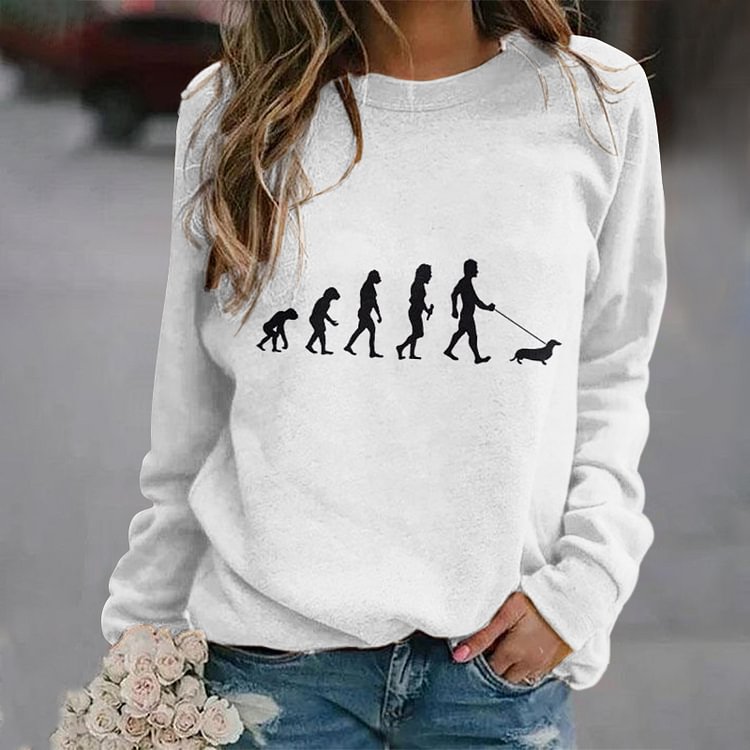 Vefave Dog Print Crew Neck Long Sleeve Casual Sweatshirt
