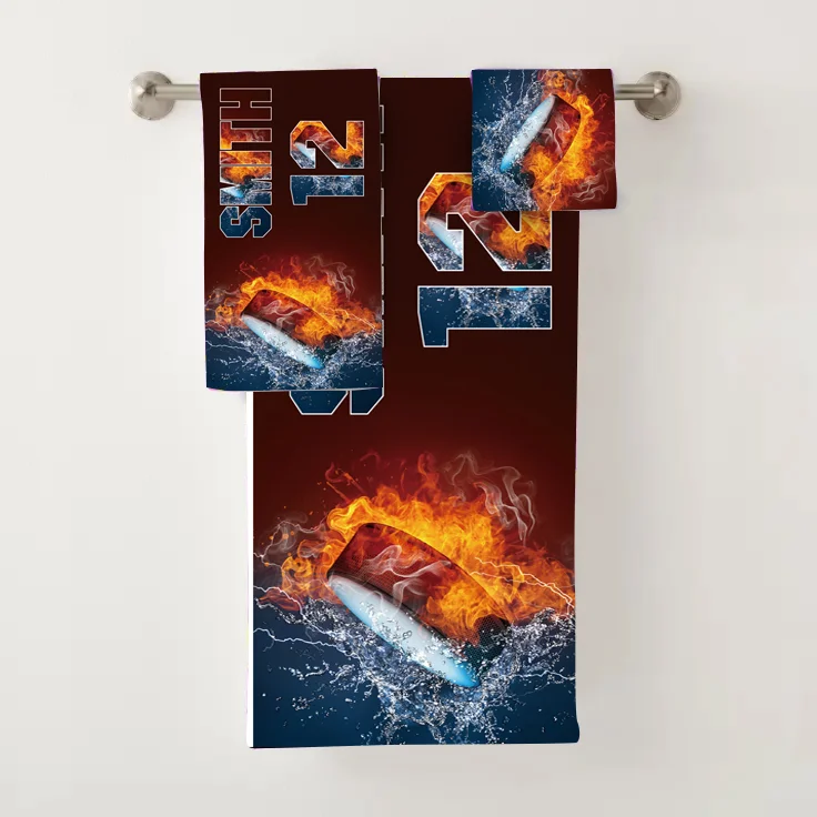 Kids Personalized Hockey Bath Towel Set | Towel136-MZ