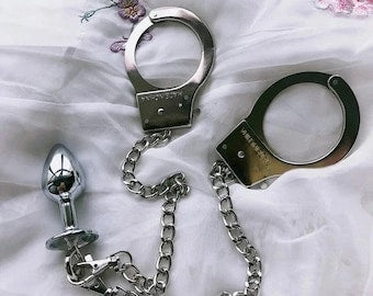 slave anal plug BDSM Butt Anal Plug with Handcuffs Master Slave Toy Bondage MATURE