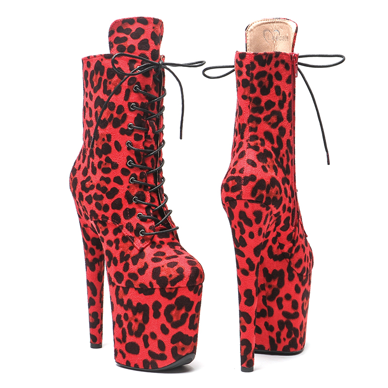 VCshoes 20CM/8Inch Leopard Print Super High Heel Pole Dancing Ankle Boots Nightclub Stage Pole Dance Boot Women Boot 3B