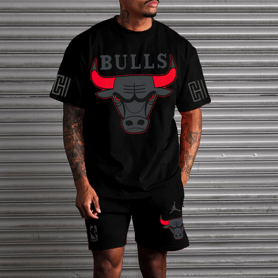 Men's Oversized Chicago Basketball Printed Sports Short Sleeves Suit Lixishop 