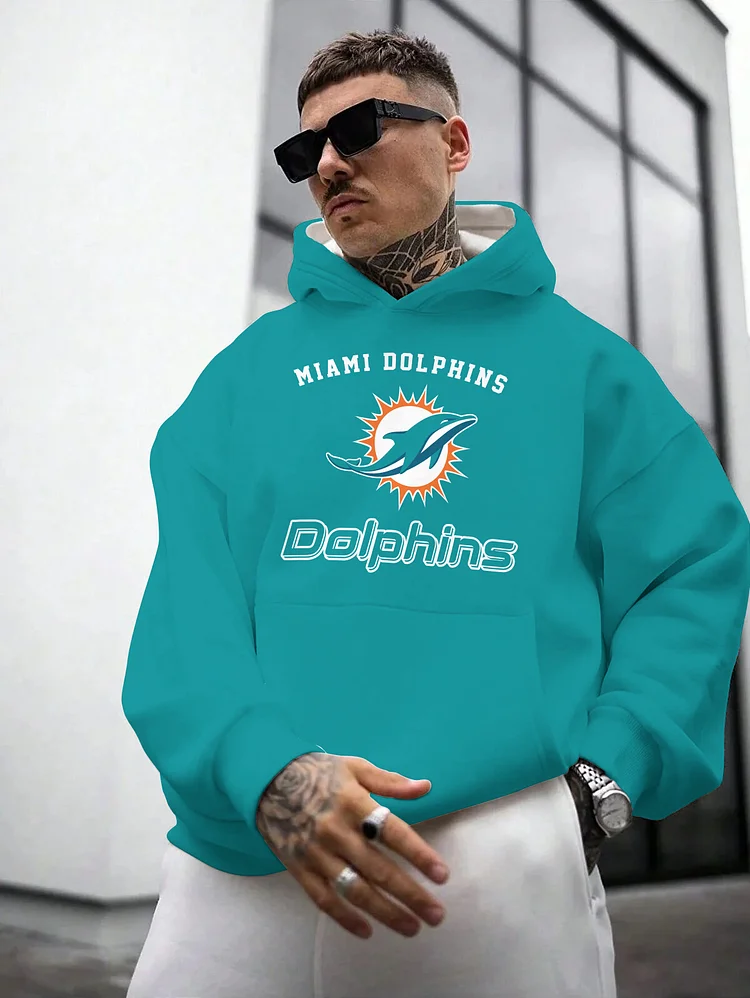 Miami Dolphins  Printed Hooded Pocket Pullover Hoodie