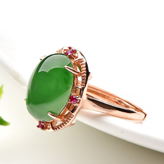 High Standard Adjustable Silver Inlaid Green Hetian Jade Ring - Elegant Women's Jewelry with Certificate & Premium Gift Box