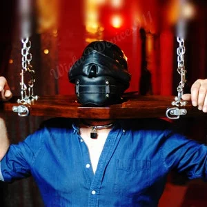 pornhint Pornhint Neck and Wrist Stock Pillory for BDSM Play, Solid Wood Hanging Head Bondage