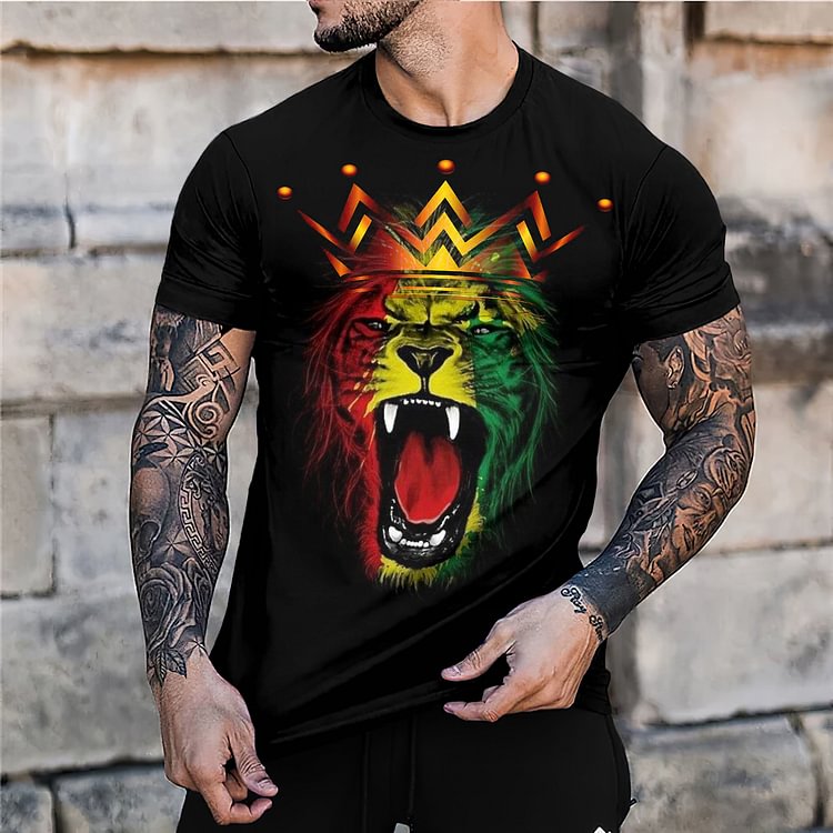 Black Lion Crown Print Short Sleeve T-Shirt
