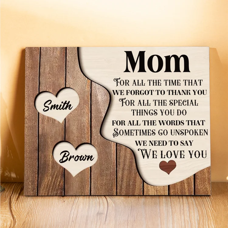 2 Names - Personalized Mom Wooden Plaque Custom Names Home Decoration Hearts Gift for Mother