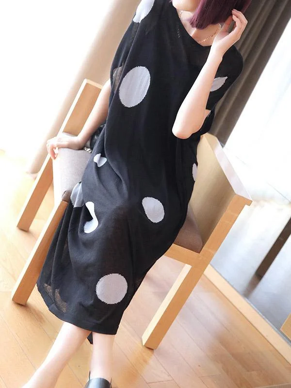 Loose Comfortable Short-Sleeved Polka-Dot Cropped Dress