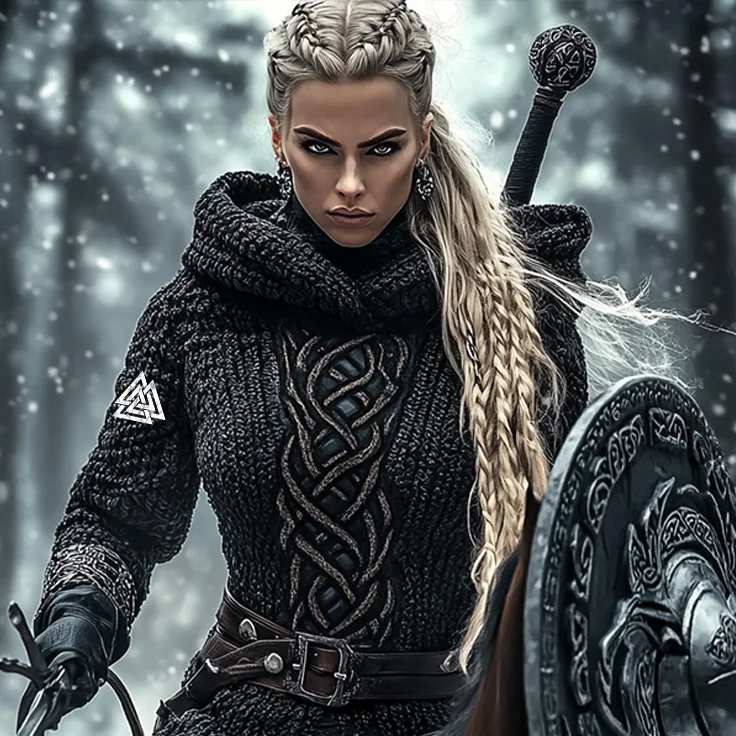 Women's Viking Warrior Jacquard Celtic Knit Hoodie