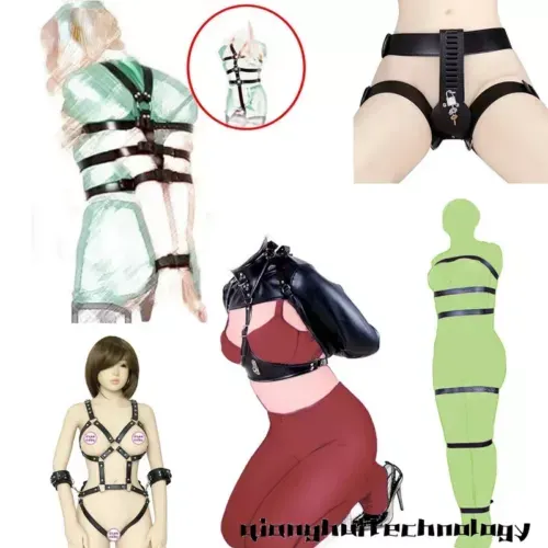 pornhint Pornhint PU Leather Straitjacket Cupless Body Binder Chastity Belt Full Harness Restraint Libido