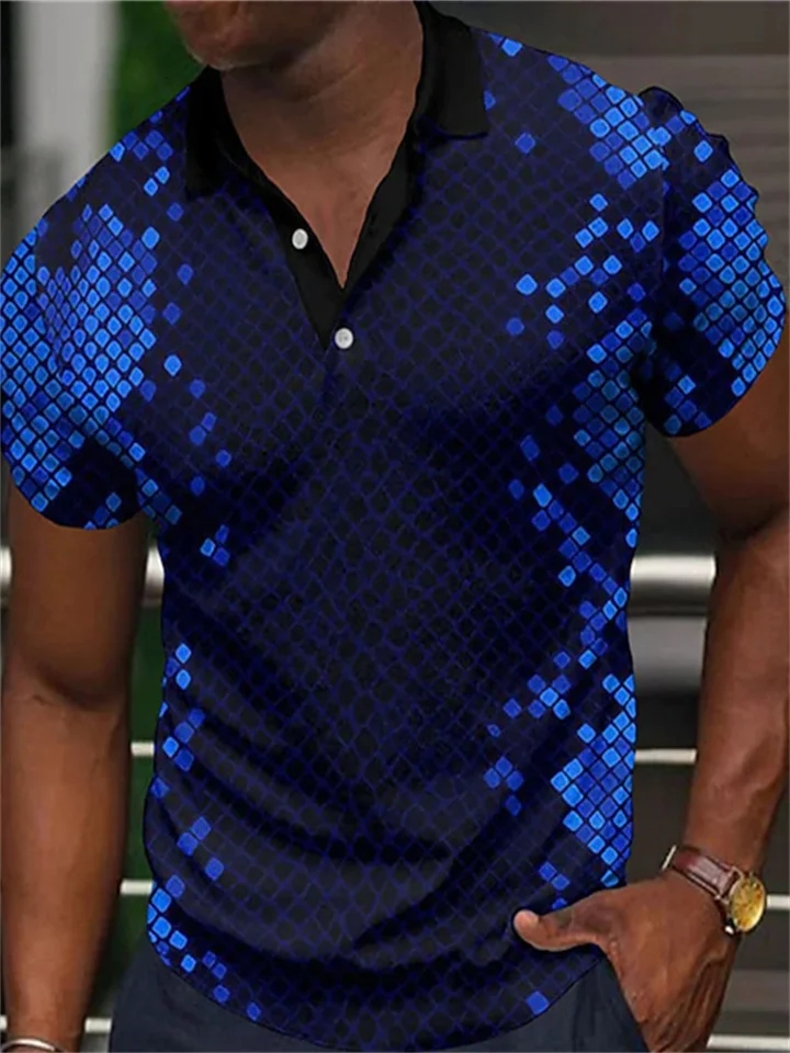 Men's Polo Shirt Golf Shirt Plaid Turndown Green Black Blue Purple Pink 3D Print Street Daily Short Sleeve 3D Button-Down Clothing Apparel Fashion Casual Breathable Comfortable-Cosfine