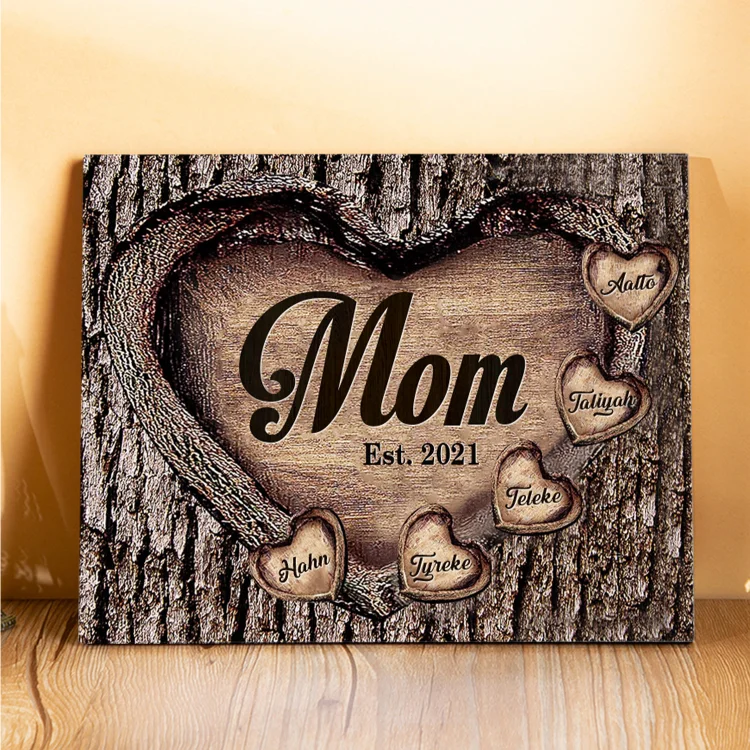 5 Names - Personalized Mom Wooden Plaque Custom Date & Names Home Decoration Hearts Gift for Mother
