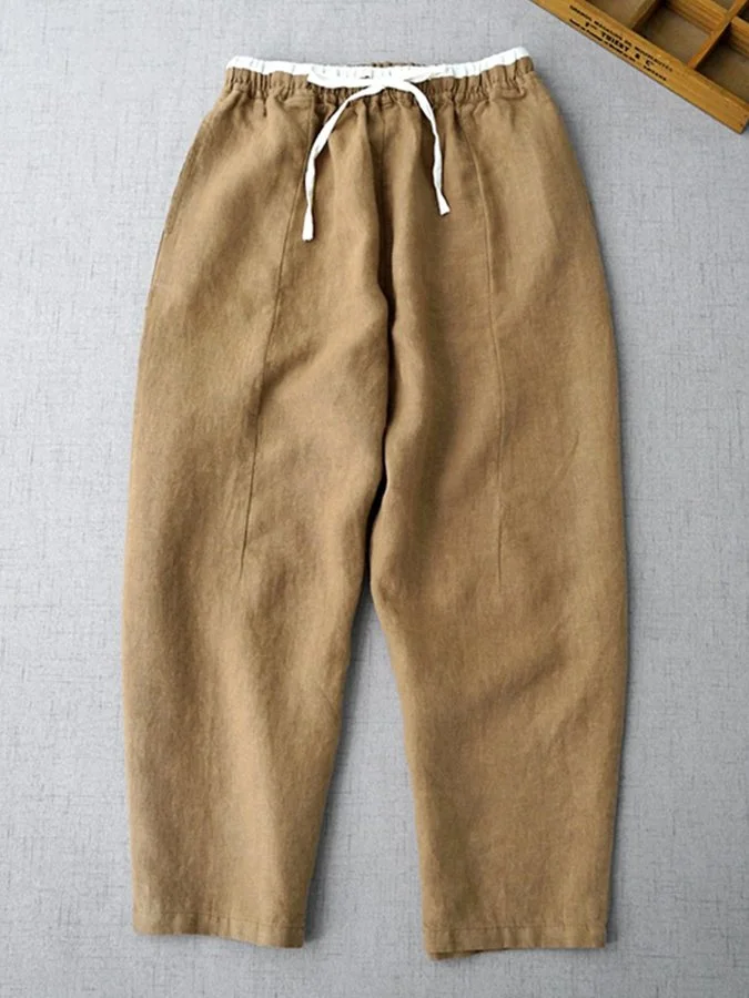 Women's Solid Cotton Linen Casual Pants