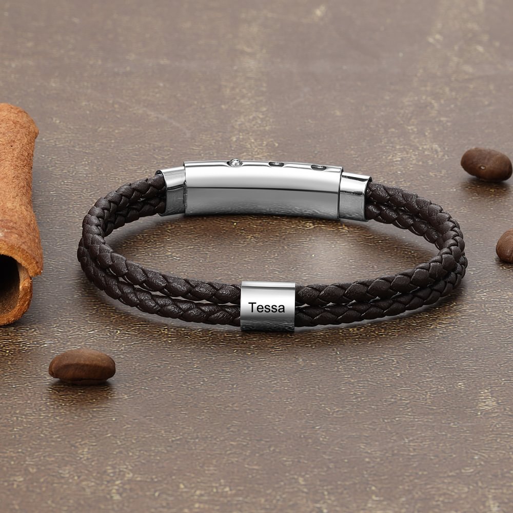 Bracelet Homme En Cuir Pr Nom Personnalis Pour Papa