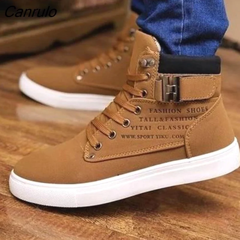 Canrulo Men's High Top Sneakers Casual Vulcanized Shoes Spring/Autumn Men Shoes High Quality Frosted Faux Suede Casual Platform Shoes