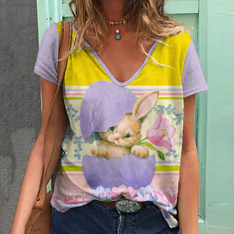 Casual Easter Print Short Sleeve T-Shirt