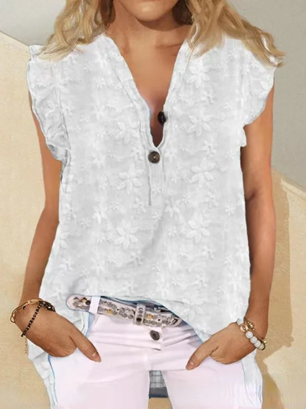 Women's Patchwork Embroidered V-neck Lace Sleeveless Shirt