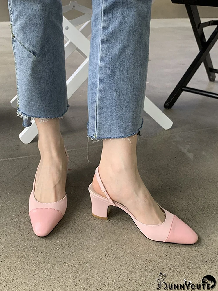 Contrast Color Pointed-Toe Round Cut Sling Shoes