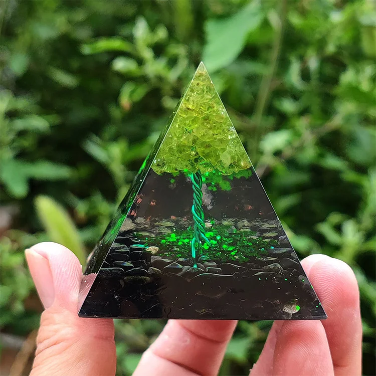 olivenorma Obsidian with Peridot Lucky Orgone Pyramid