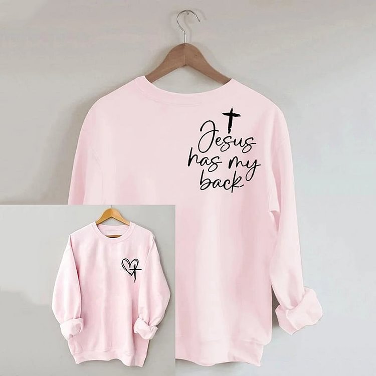 VChics Jesus Has My Back Print Long Sleeve Casual Sweatshirt