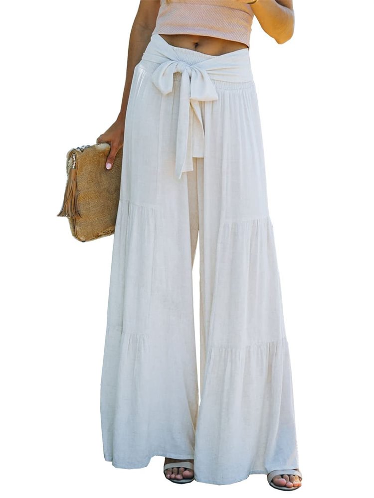Elastic Waist Comfy Flowy Pleated Wide Leg Pants