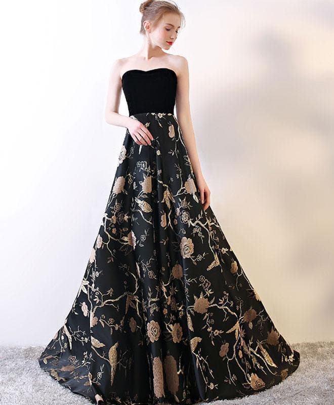 Black Sweetheart Neck Long Prom Dress, Black Evening Dress