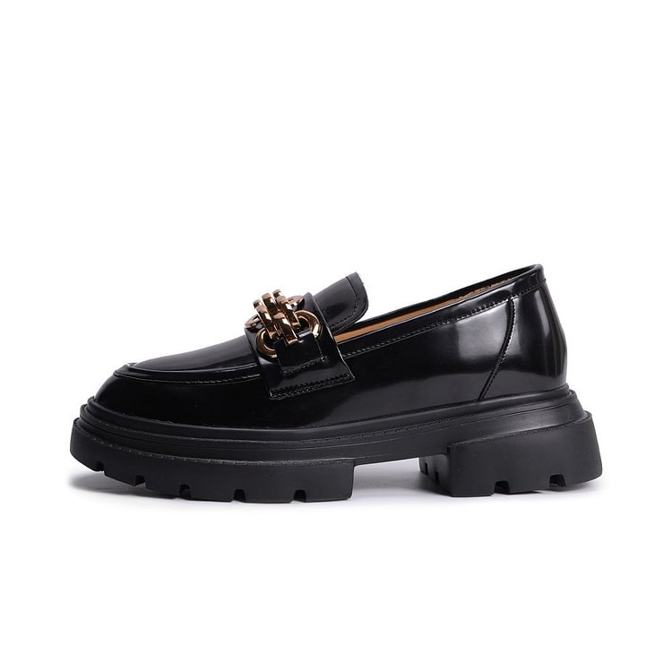Round Toe Platform Glossy Loafers