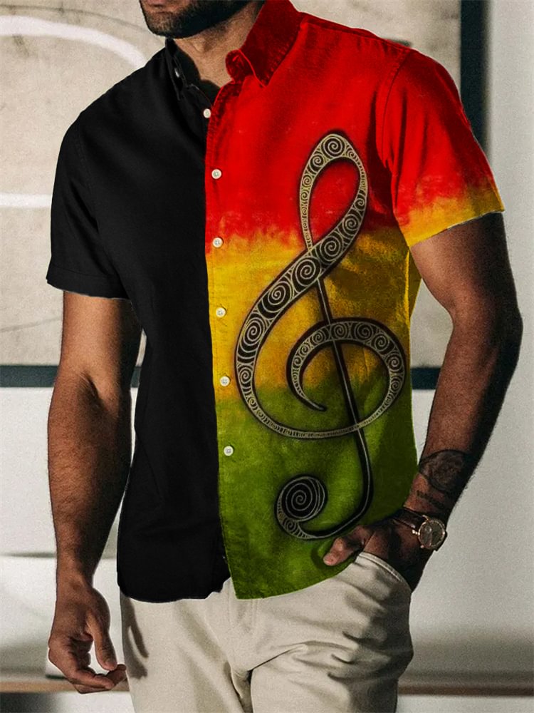 Men's Rasta Treble Clef Gradient Short Sleeve Shirt