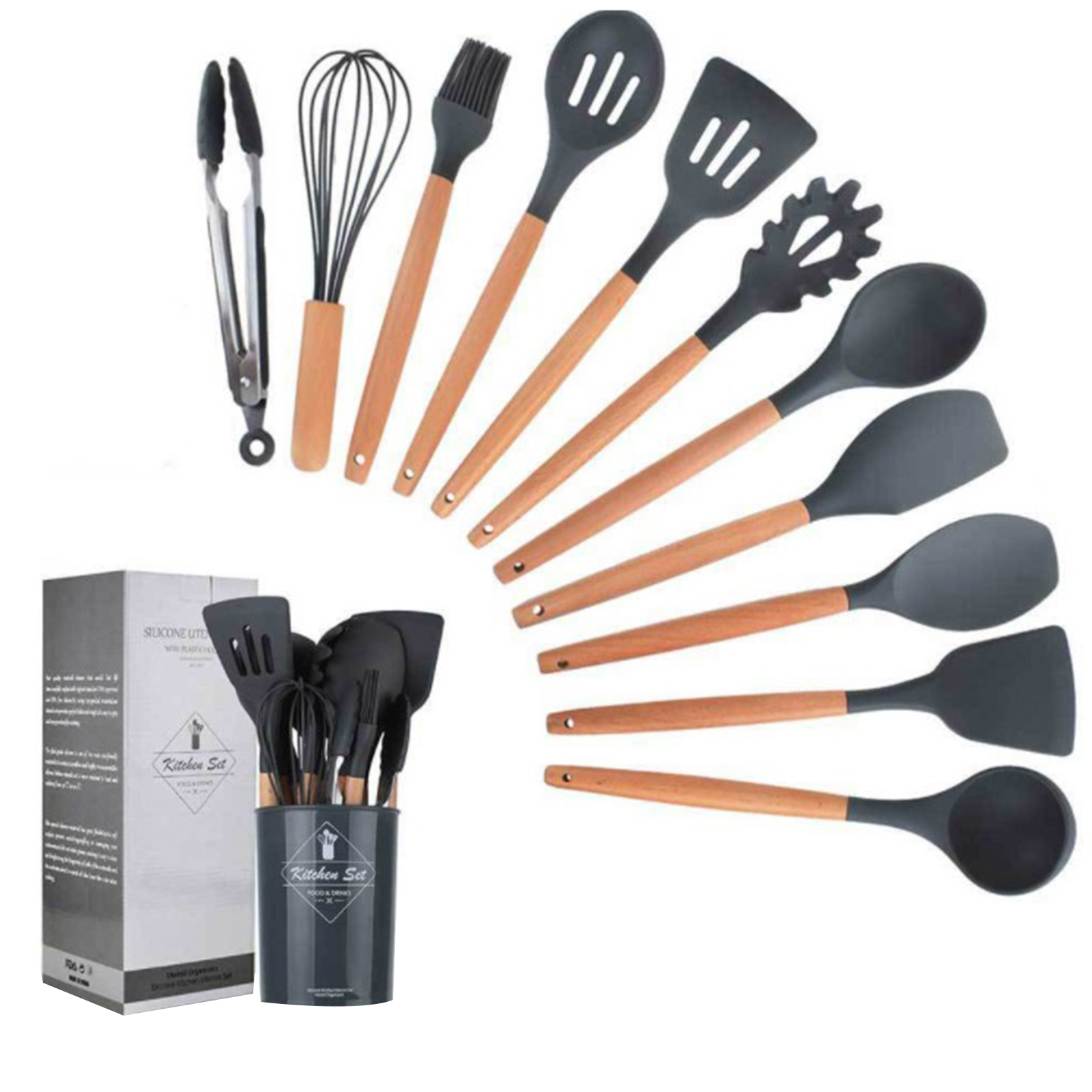 12 Piece Silicone Kitchen Utensils Set Wooden Handle Nonstick Kitchenware, 501 Original
12 Piece Silicone Kitchen Utensils Set Wooden Handle Nonstick Kitchenware, 501 Original