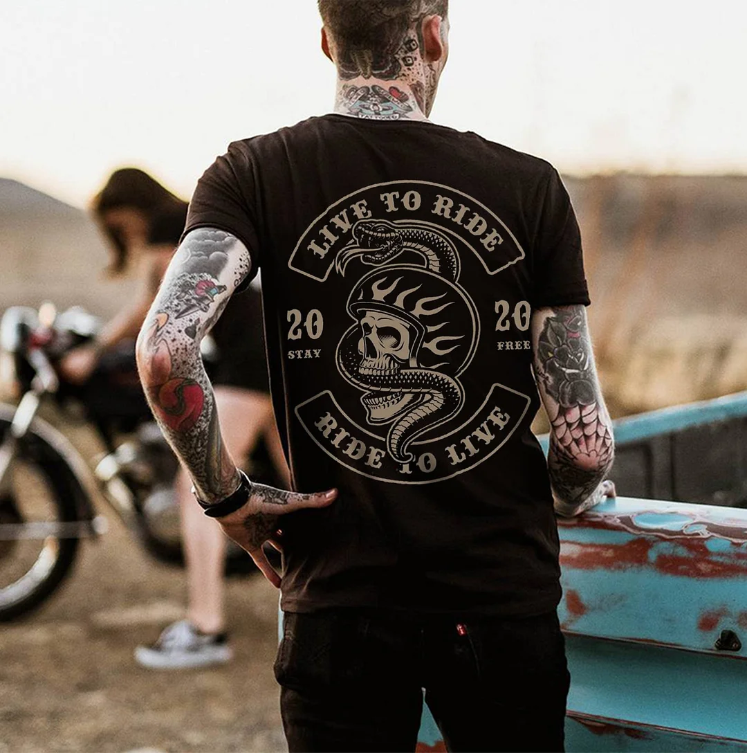 Vintage Live To Ride – Ride To Live Black Print T-shirt