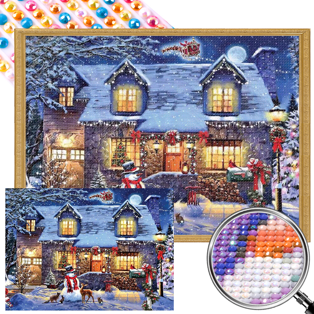 AB Diamond Painting - Full Round - Christmas snowy night (55*40CM)