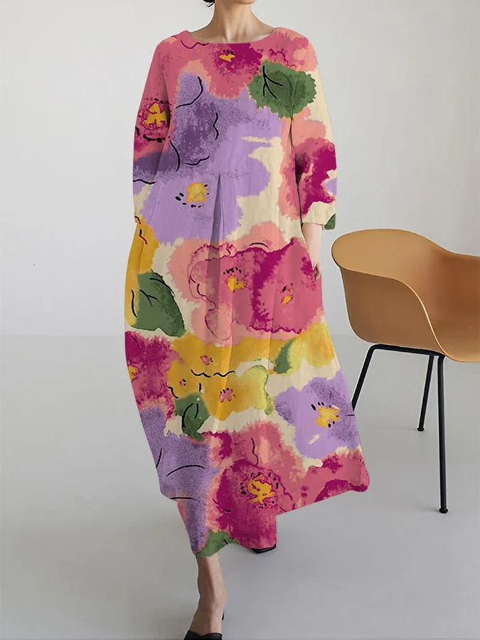 Women's Art Floral Design Casual Loose Dress